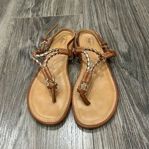 Bass Colette Sandals Brown and Gold Braid